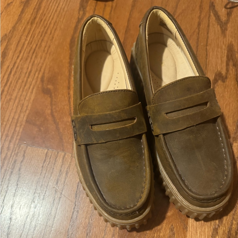 Clarks Brown Leather Loafers with Chunky Sole
